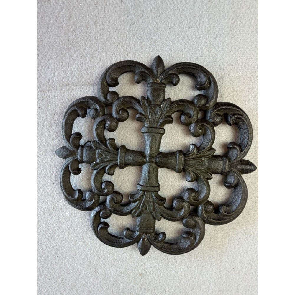 Vintage Cast Iron Round Cross Trivet Wall Hanging Art